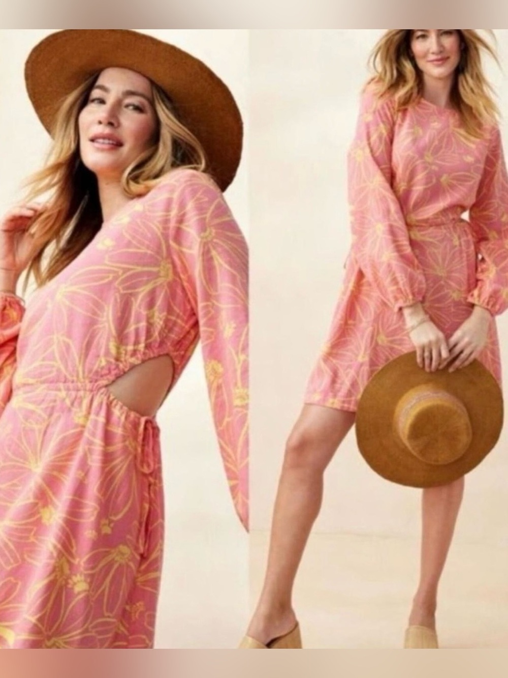 Universal Thread Pink & Yellow Floral Sundress with Side Cutouts